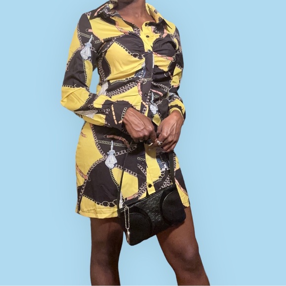 Black & Yello Button Up Dress!!! - Picture 2 of 3